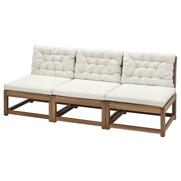 NÄMMARÖ 3-seat modular sofa, outdoor, light brown stained/Kuddarna light grey-beige, 189x80x74 cm