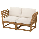 NÄMMARÖ 2-seat modular sofa, outdoor armrests/light brown stained Frösön/Duvholmen beige, 147 cm