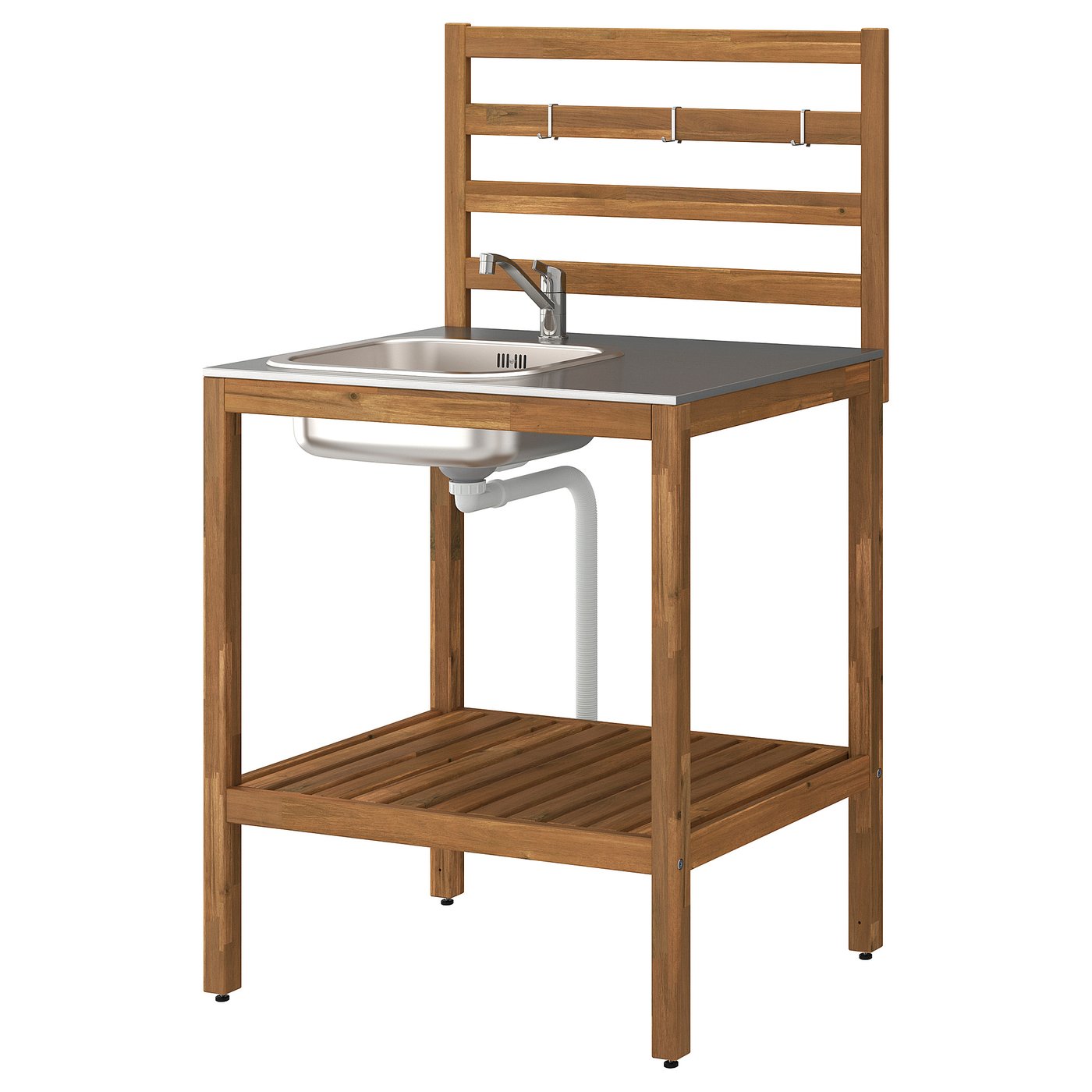 NÄMMARÖ unit for sink, light brown stained/stainless steel outdoor, 80x140x62 cm