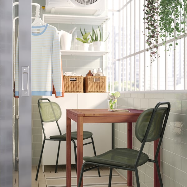 NÄMMARÖ / ENSHOLM table and 2 chairs, outdoor light brown stained/green, 75 cm