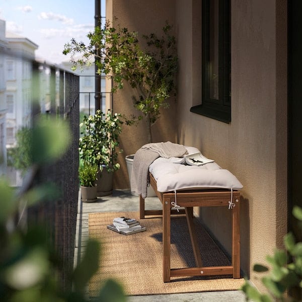 Ikea NÄMMARÖ - Panca con cuscino, mordente marrone chiaro/Kuddarna grigio chiaro-beige,120 cm