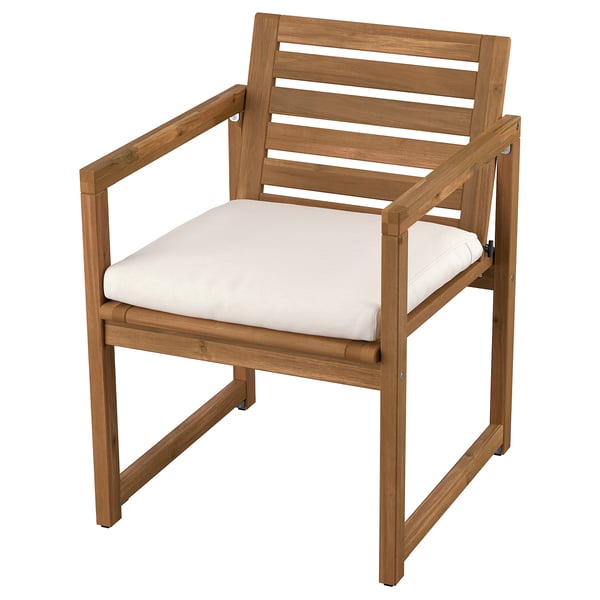 NÄMMARÖ chair with armrests, outdoor, light brown stained/Frösön/Duvholmen beige, 50x78x62 cm