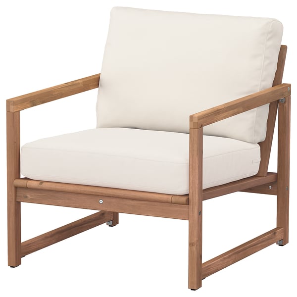 NÄMMARÖ lounge chair, outdoor, light brown stained/Frösön/Duvholmen beige, 62x75x78 cm