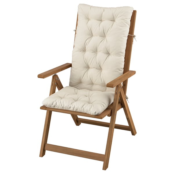 NÄMMARÖ reclining chair, outdoor, light brown stained/Kuddarna light grey-beige, 50x107x71 cm
