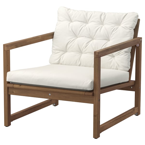 NÄMMARÖ lounge chair, outdoor, light brown stained/Kuddarna light grey-beige, 62x75x78 cm