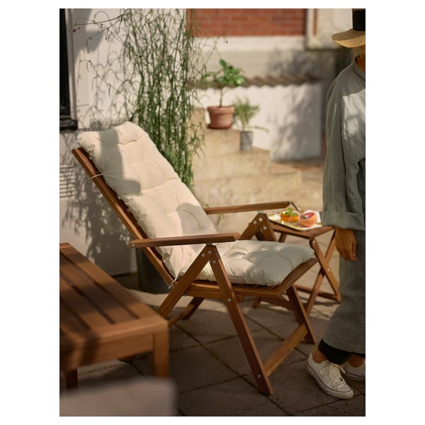 NÄMMARÖ reclining chair, outdoor, foldable light brown stained, 60x105x71 cm