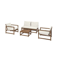 NÄMMARÖ 4-seat conversation set, outdoor, light brown stained/Kuddarna light grey-beige, 126 cm