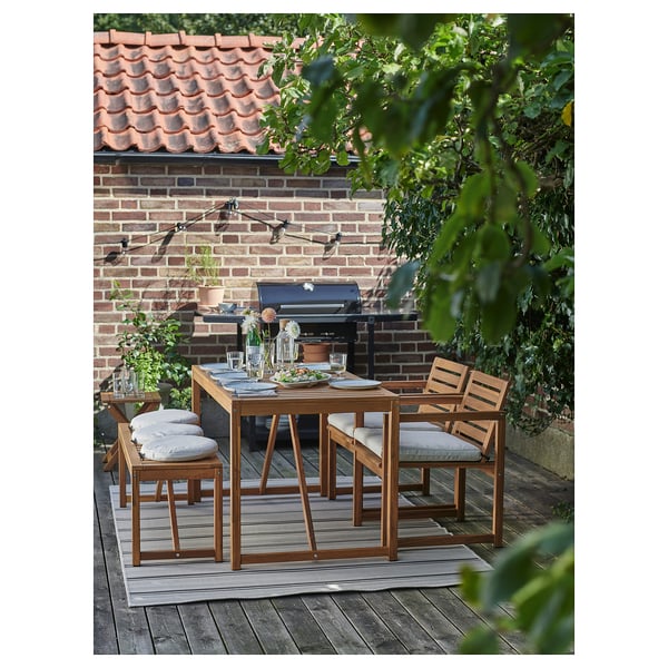 NÄMMARÖ table+2 chairs+ bench, outdoor, light brown stained/Frösön/Duvholmen beige