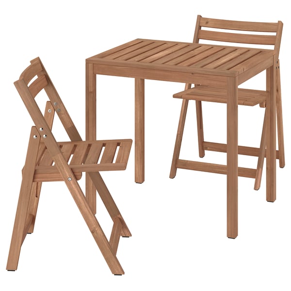 NÄMMARÖ table and 2 folding chairs, outdoor, light brown stained, 75x63 cm