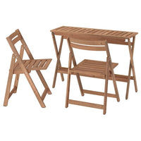 NÄMMARÖ table and 2 folding chairs, outdoor, foldable light brown stained, 108x37 cm