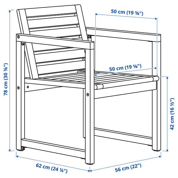 Ikea NÄMMARÖ - Table+4 chairs w armrests, outdoor, light brown stained, 140 cm