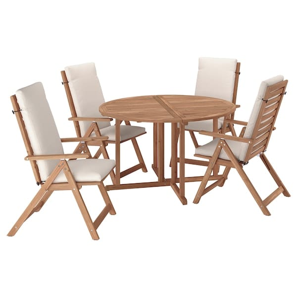 Ikea NÄMMARÖ - Table+4 relaxing chairs, garden, mordant light brown/Frösön/Duvholmen beige,130 cm