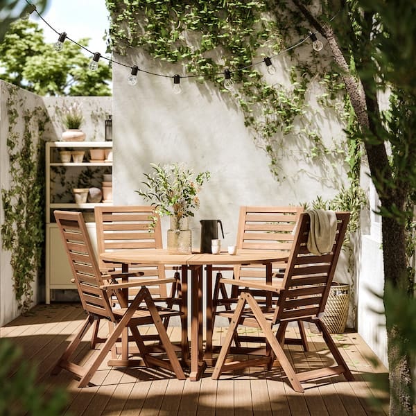 Ikea NÄMMARÖ - Table+4 relaxing chairs, garden, light brown stain,130 cm