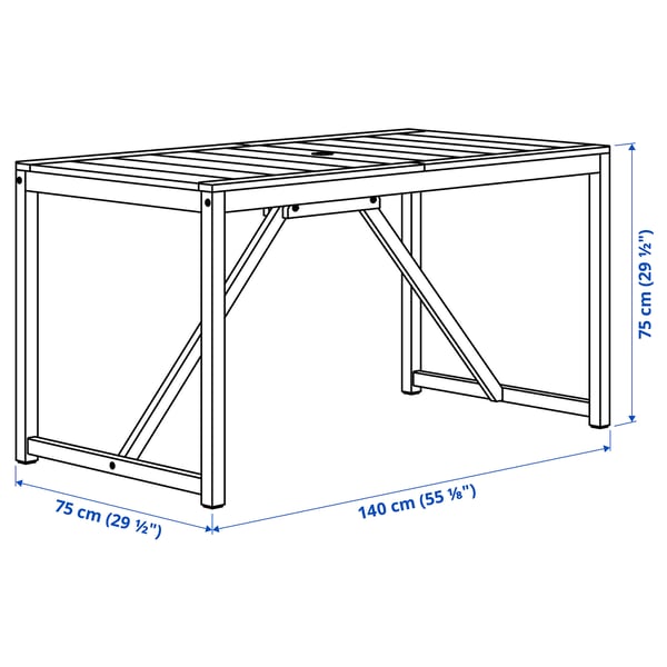 NÄMMARÖ table, outdoor, light brown stained, 140x75 cm