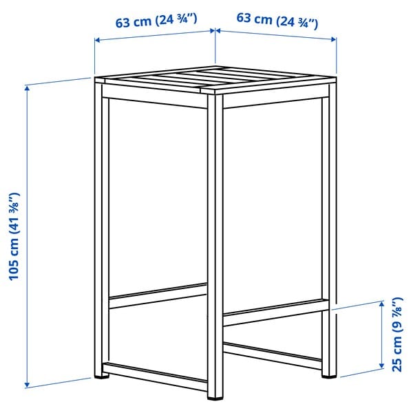 Ikea NÄMMARÖ - Outdoor table and 2 bar stools, mordant light brown, 63x63 cm