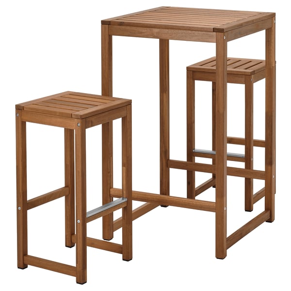 NÄMMARÖ bar table and 2 bar stools, outdoor, light brown stained, 63x63 cm