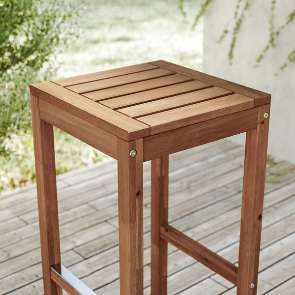NÄMMARÖ bar table and 2 bar stools, outdoor, light brown stained, 120x40 cm