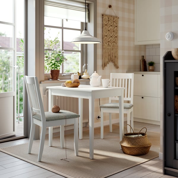 NÄSINGE / NÄSINGE table and 2 chairs, white/white Tibbleby beige-grey, 80x60 cm