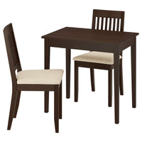 NÄSINGE / NÄSINGE table and 2 chairs, dark brown stained beech veener/dark brown Kilanda light beige, 80x60 cm