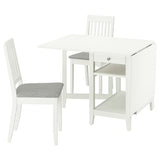 NÄSINGE / NÄSINGE table and 2 chairs, gateleg table white/white Tibbleby beige-grey, 48/104/159x85 cm