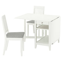 NÄSINGE / NÄSINGE table and 2 chairs, gateleg table white/white Tibbleby beige-grey, 48/104/159x85 cm