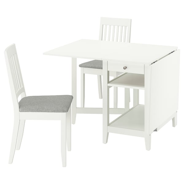 NÄSINGE / NÄSINGE table and 2 chairs, gateleg table white/white Tibbleby beige-grey, 48/104/159x85 cm