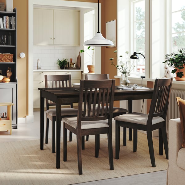 NÄSINGE / NÄSINGE table and 4 chairs, dark brown stained beech veneer/dark brown stained Kilanda light beige, 130x80 cm