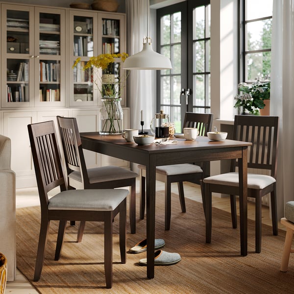 NÄSINGE / NÄSINGE table and 4 chairs, dark brown stained beech veneer/dark brown stained Kilanda light beige, 130x80 cm