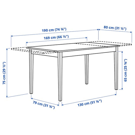 NÄSINGE / NORDVIKEN table and 4 chairs, white/white, 130/190x80 cm
