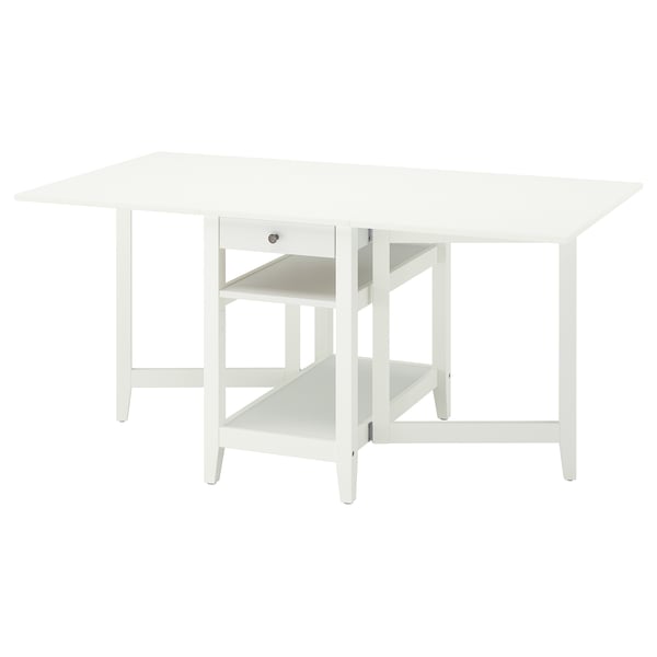 NÄSINGE gateleg table with storage, white, 48/104/159x85 cm