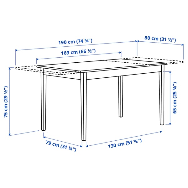 NÄSINGE extendable table, white, 130/190x80 cm