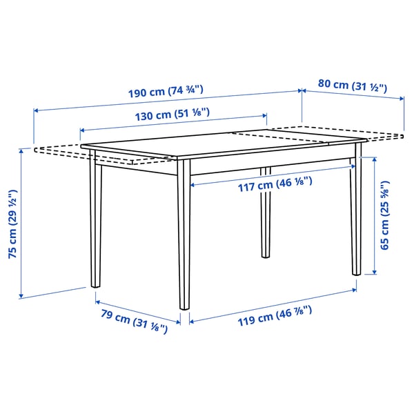 NÄSINGE extendable table, marrone scuro trattato con mordente/impiallacciatura di faggio, 130/190x80 cm
