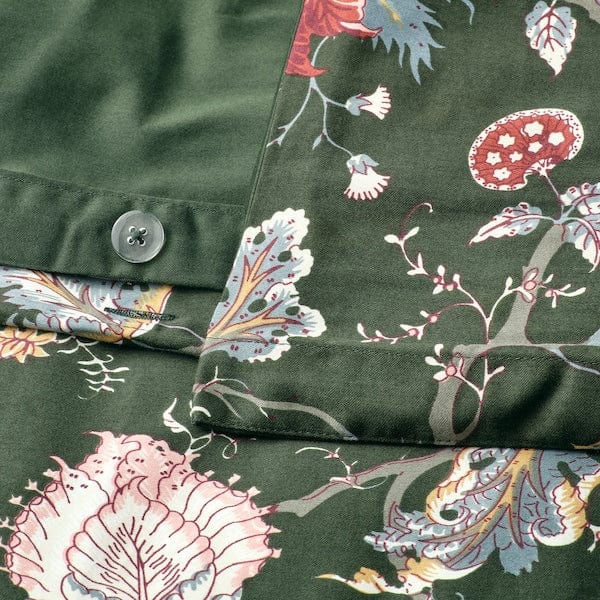 Ikea NÄSSELKLOCKA - Duvet cover and 2 pillowcases, dark grey-green/multicolour, 240x220/50x80 cm