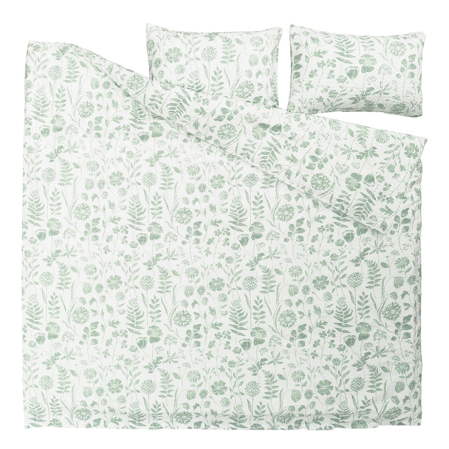 NÅLBJÖRNBÄR duvet cover and 2 pillowcases, white grey-green/floral pattern, 220x240 cm