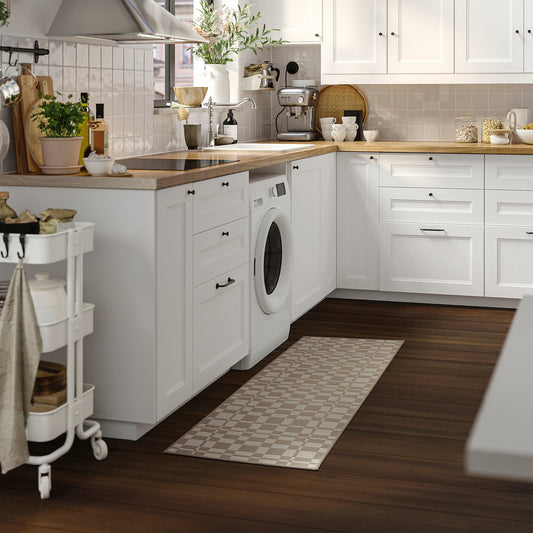 NATTÅG kitchen mat, beige/check, 45x180 cm