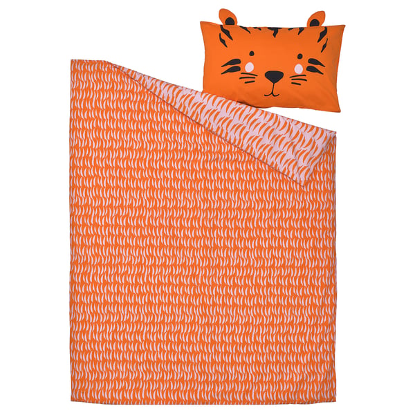 NATTHÄGER duvet cover and pillowcase, orange/tiger, 150x200/50x80 cm