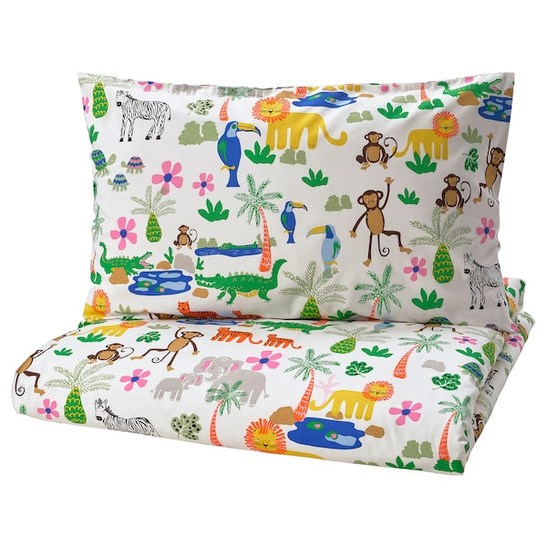 NATTHÄGER duvet cover and pillowcase, multicolour/jungle, 150x200/50x80 cm