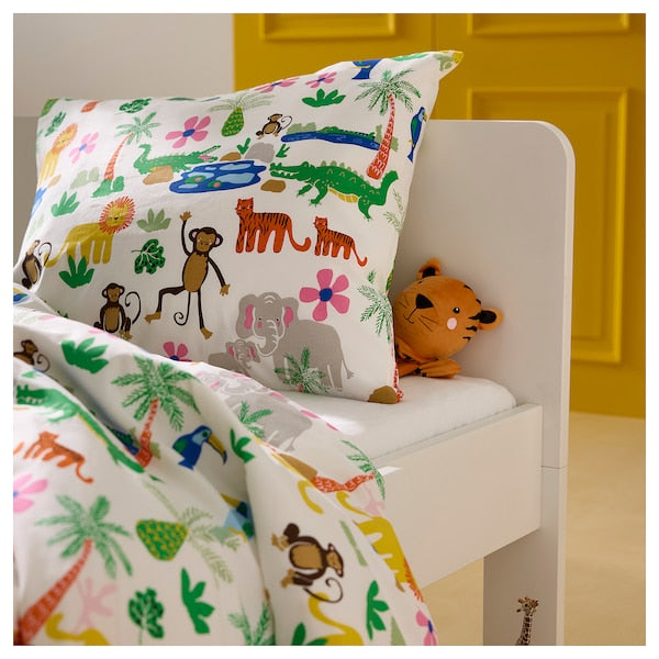 NATTHÄGER duvet cover and pillowcase, multicolour/jungle, 150x200/50x80 cm