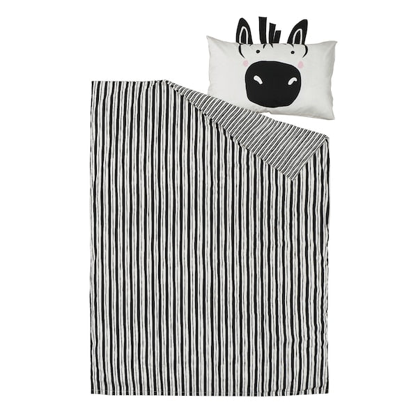 NATTHÄGER duvet cover and pillowcase, black white/zebra, 150x200/50x80 cm