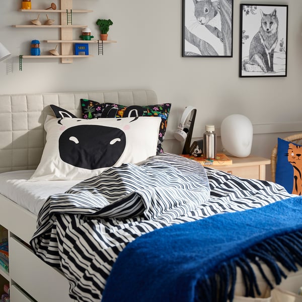 NATTHÄGER duvet cover and pillowcase, black white/zebra, 150x200/50x80 cm
