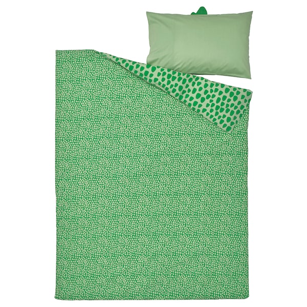 NATTHÄGER duvet cover and pillowcase, green/crocodile, 150x200/50x80 cm