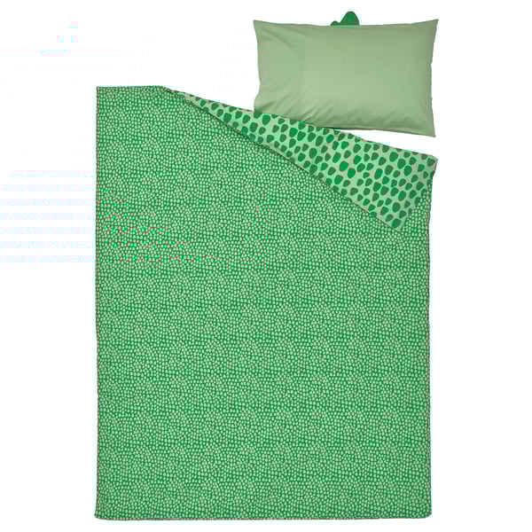 NATTHÄGER duvet cover and pillowcase, green/crocodile, 150x200/50x80 cm