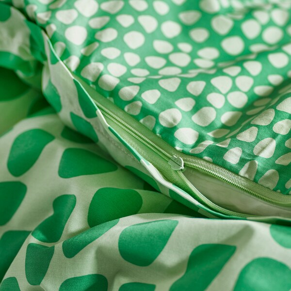 NATTHÄGER duvet cover and pillowcase, green/crocodile, 150x200/50x80 cm