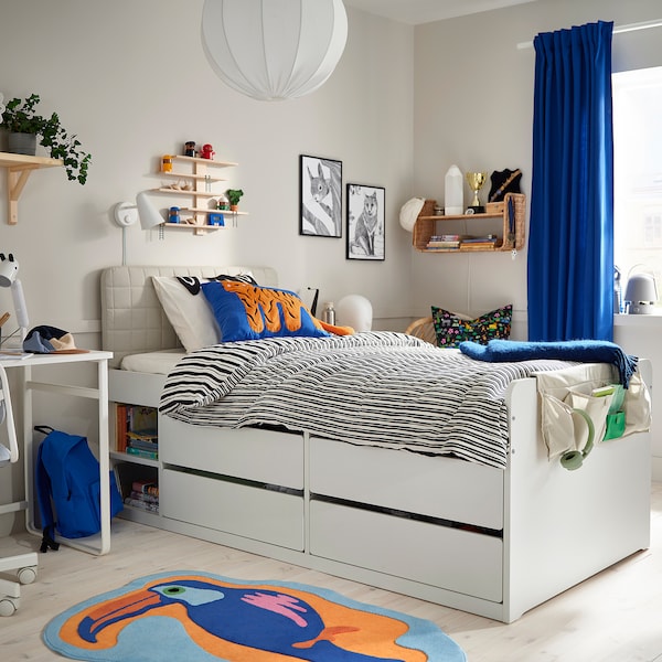 NATTHÄGER rug, low pile, blue orange/toucan, 83x125 cm