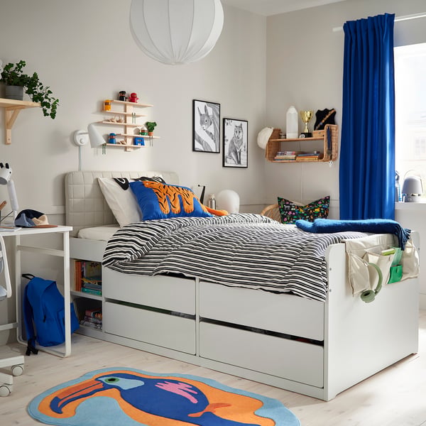 NATTHÄGER rug, low pile, blue orange/toucan, 83x125 cm