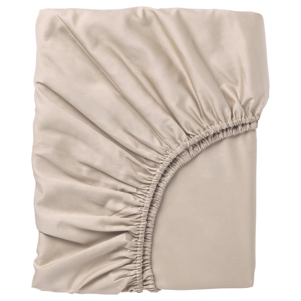 NATTJASMIN fitted sheet, light beige, 140x200 cm