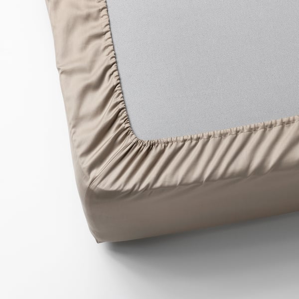 NATTJASMIN fitted sheet, light beige, 180x200 cm