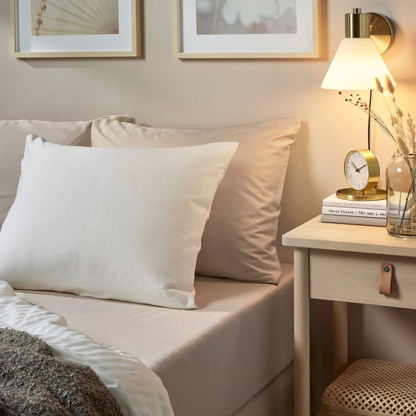 NATTJASMIN fitted sheet, light beige, 140x200 cm