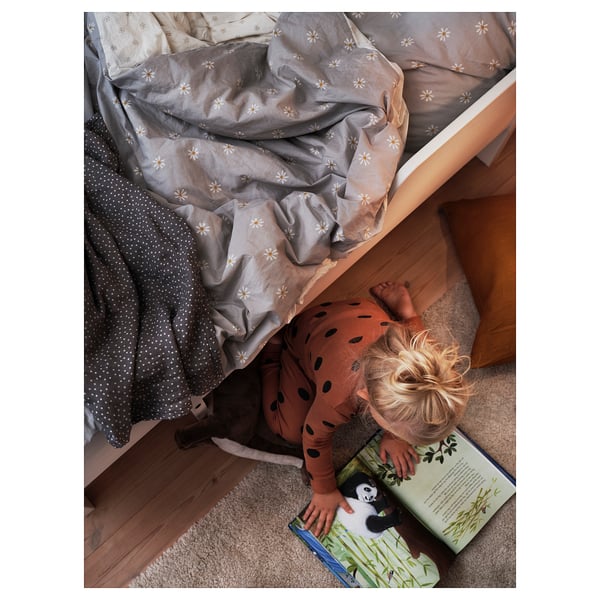 NATTSLÄNDA duvet cover and pillowcase, floral pattern grey/white, 150x200/50x80 cm