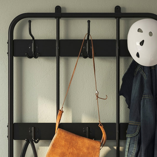 NIPÅSEN coat rack and bench w shoe storage, black, 190x35x79 cm